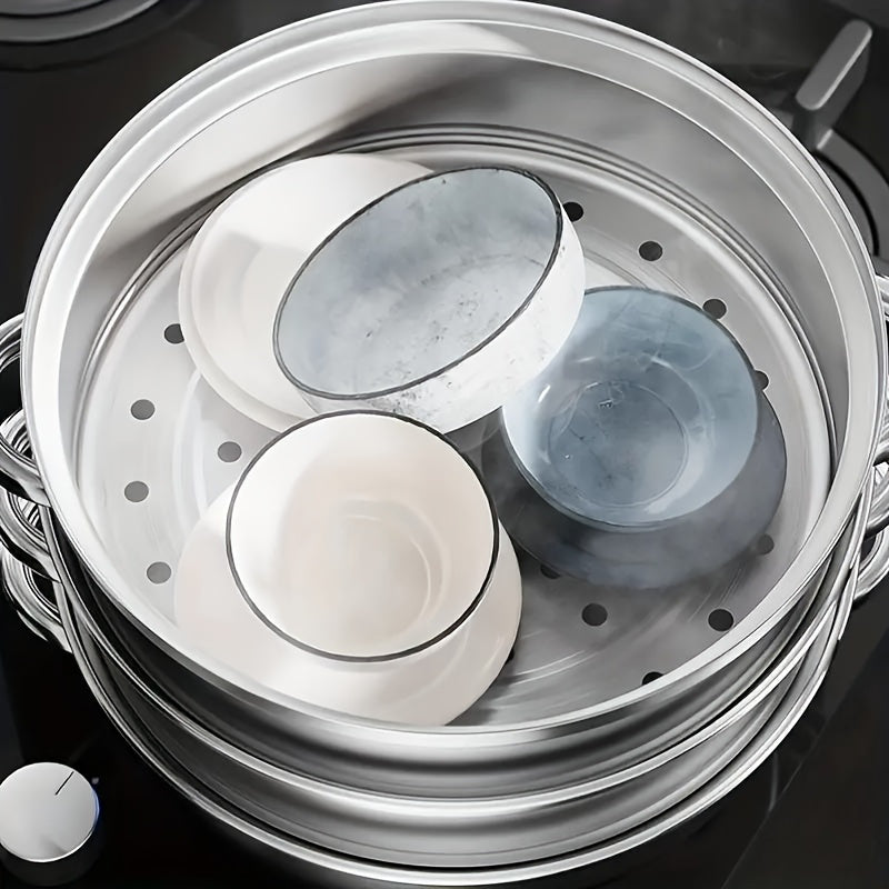 High-Quality Stainless Steel Double-Layer Steamer Set with Glass Lid - Large Size and Heavy-Duty Construction for Superior Cooking Performance