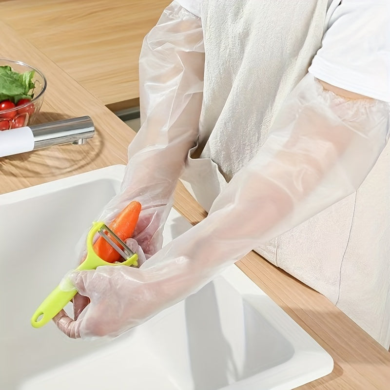 [Customer Favorite] Pack of 10 Long Arm Disposable Gloves - Waterproof and Oilproof, Ideal for Kitchen, Dishwashing, and Household Cleaning Tasks