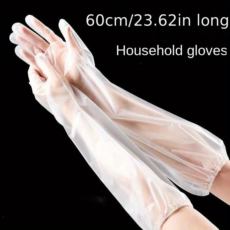 [Customer Favorite] Pack of 10 Long Arm Disposable Gloves - Waterproof and Oilproof, Ideal for Kitchen, Dishwashing, and Household Cleaning Tasks