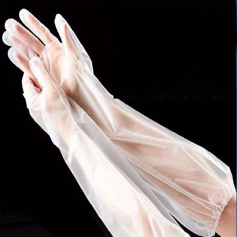 [Customer Favorite] Pack of 10 Long Arm Disposable Gloves - Waterproof and Oilproof, Ideal for Kitchen, Dishwashing, and Household Cleaning Tasks