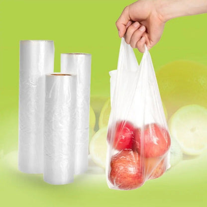 Set of 100 Disposable Transparent Plastic Food Saver Bags, Heavy-Duty Storage Roll for fridge Organization, Made from White PET Material.