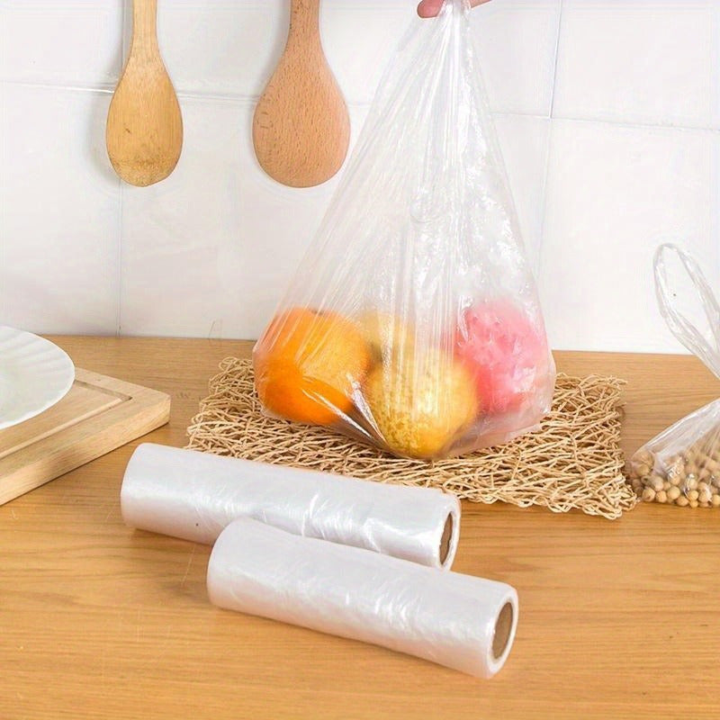 Set of 100 Disposable Transparent Plastic Food Saver Bags, Heavy-Duty Storage Roll for fridge Organization, Made from White PET Material.