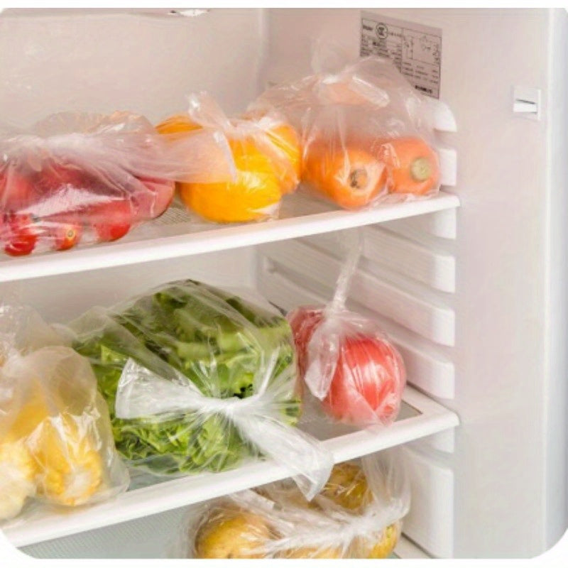 Set of 100 Disposable Transparent Plastic Food Saver Bags, Heavy-Duty Storage Roll for fridge Organization, Made from White PET Material.