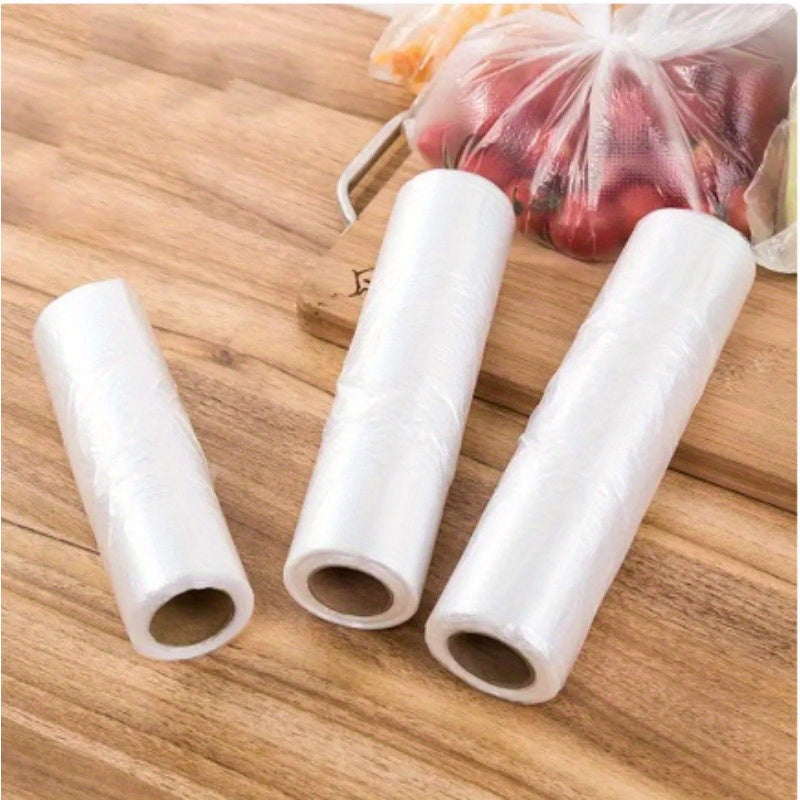 Set of 100 Disposable Transparent Plastic Food Saver Bags, Heavy-Duty Storage Roll for fridge Organization, Made from White PET Material.