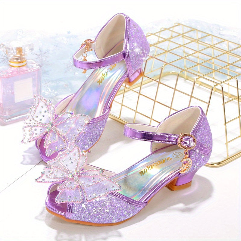 2024 Girls' Summer Sequin Butterfly High Heels with Rubber Sole for Daily & Casual Wear