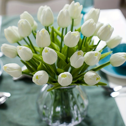 6 artificial white mini tulips ideal for DIY crafts, weddings, and home decor.