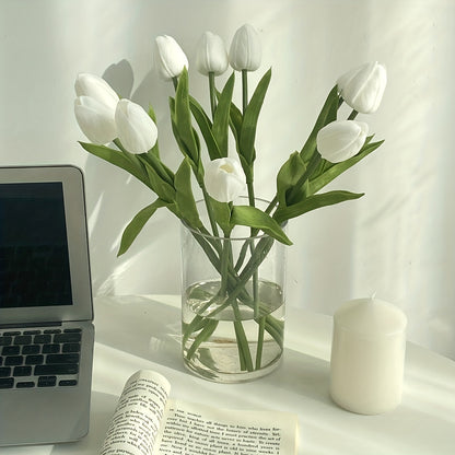 6 artificial white mini tulips ideal for DIY crafts, weddings, and home decor.