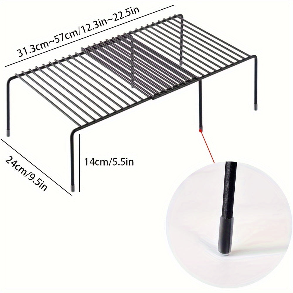 1 шт. Расширяемая металлическая полка-органайзер для кухонного столешницы - прочное и экономящее пространство решение для хранения с противоскользящими и ржавчинами устойчивыми характеристиками, идеально подходит для кладовой, специи или ресторана.