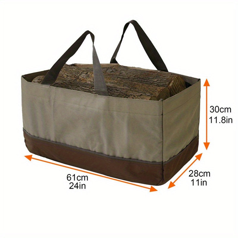 Stay dry in any weather with our Waterproof Canvas Firewood Carrier Bag - Made with tough 600D Oxford Cloth, perfect for camping or home use. Large capacity and easy to carry with comfortable handles. Available in Brown.