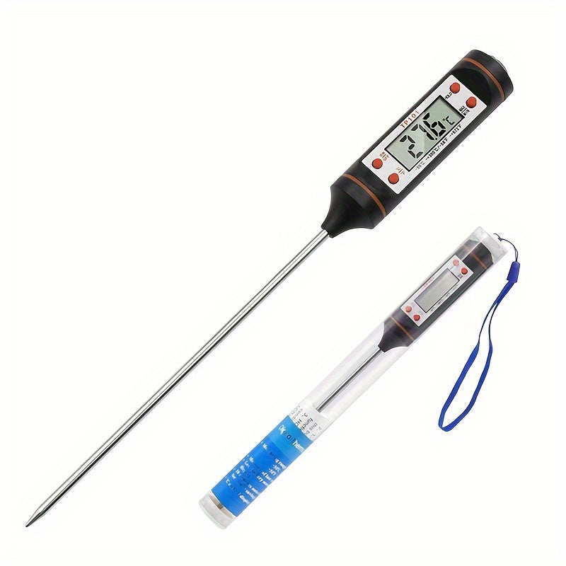 Digital meat thermometer TP-101 with LR44 battery for food cooking, BBQ probe measuring liquid temperatures with 0.1 accuracy, powered by battery, plastic material, non-rechargeable