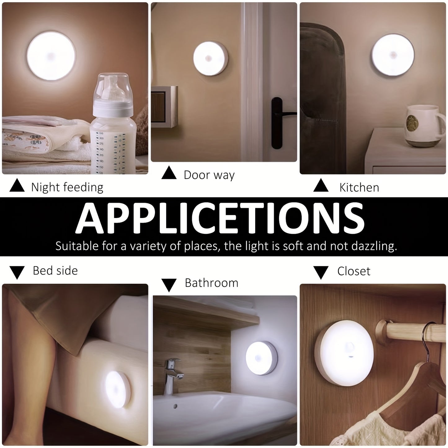 Rechargeable Motion Sensor Wall Light available in 2pcs, 3pcs, and 6pcs sets. Perfect for kitchen and bedroom, with automatic night switch and decorative lighting. Celebrate Eid Al-Adha