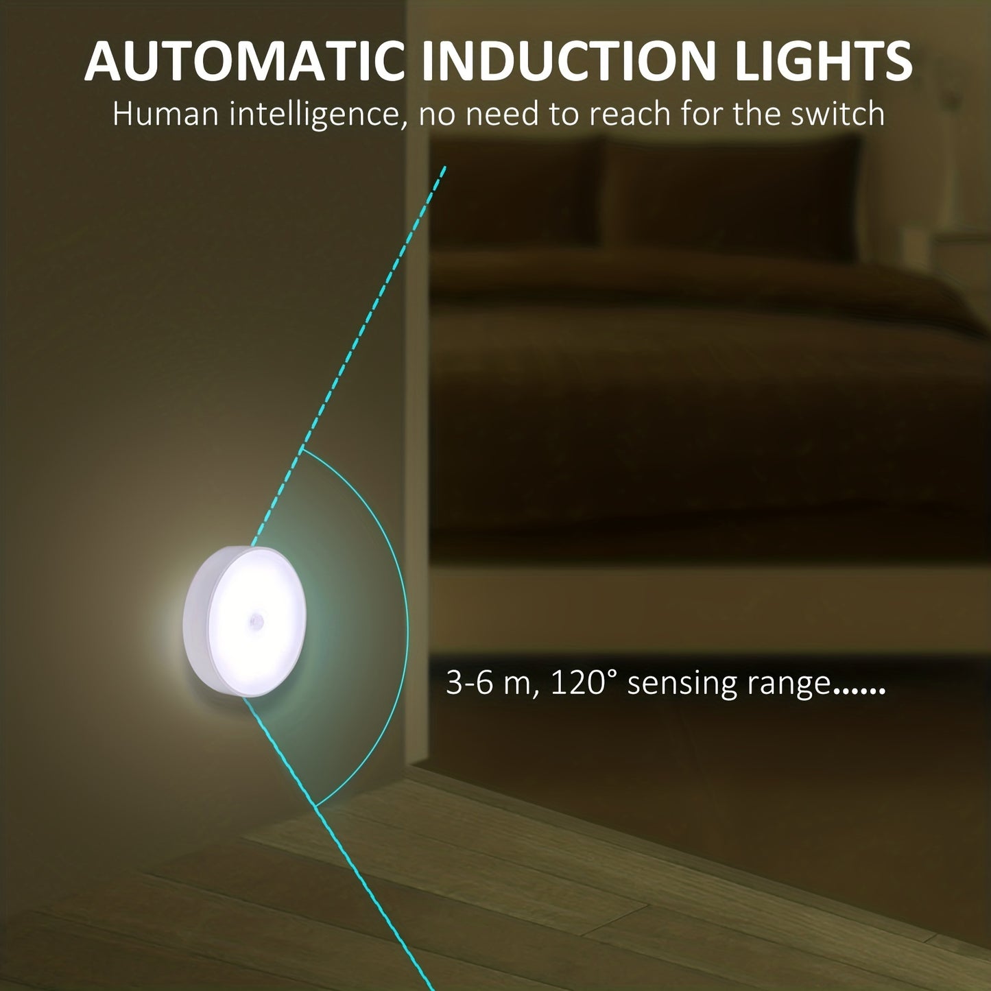 Rechargeable Motion Sensor Wall Light available in 2pcs, 3pcs, and 6pcs sets. Perfect for kitchen and bedroom, with automatic night switch and decorative lighting. Celebrate Eid Al-Adha