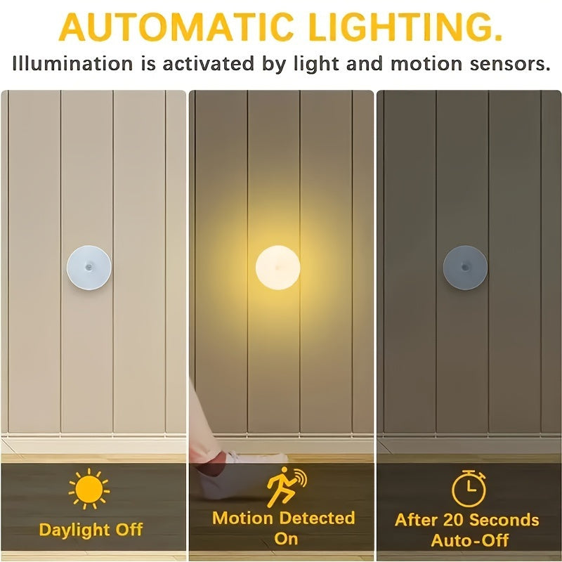 Rechargeable Motion Sensor Wall Light available in 2pcs, 3pcs, and 6pcs sets. Perfect for kitchen and bedroom, with automatic night switch and decorative lighting. Celebrate Eid Al-Adha