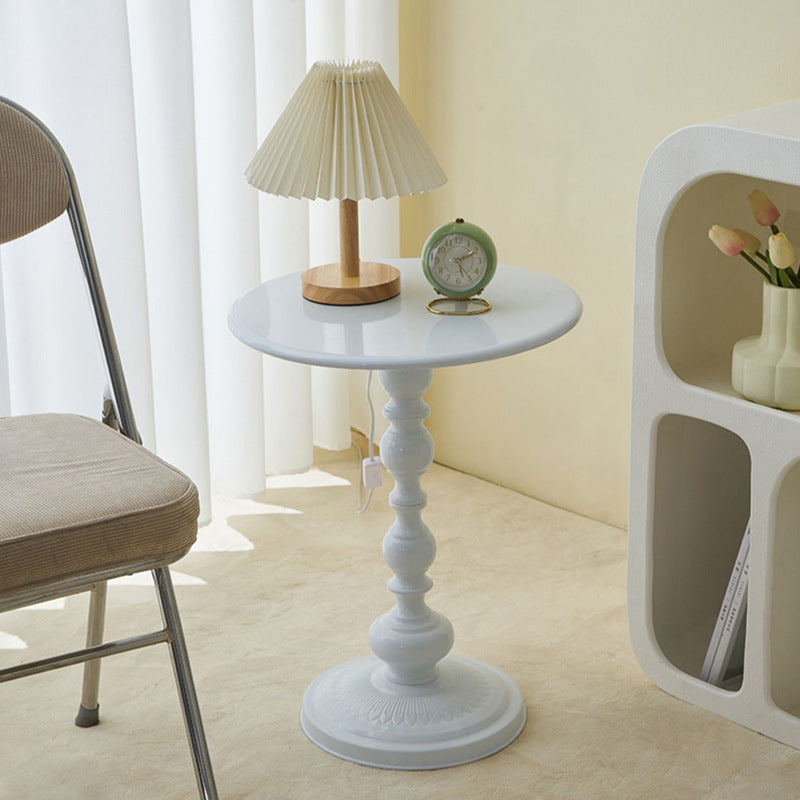 Modern small round table for living room or balcony, with a simple iron design and creamy wind color. Table width is 35cm.