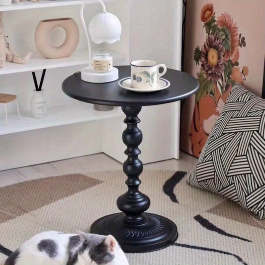 Modern small round table for living room or balcony, with a simple iron design and creamy wind color. Table width is 35cm.