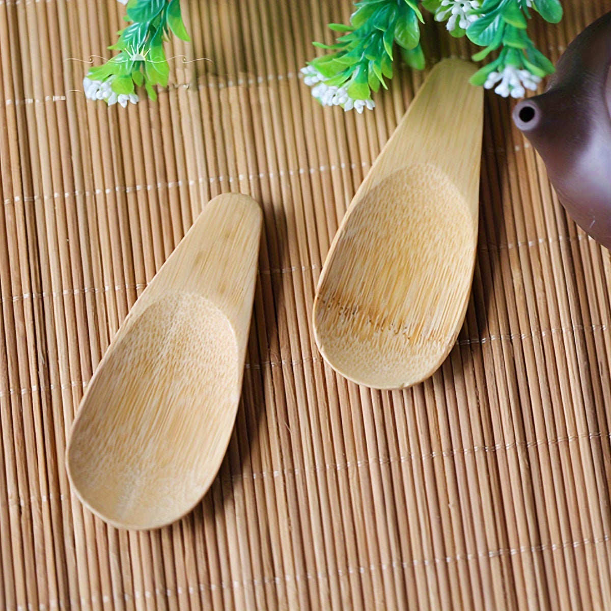 Set of 5 Mini EcoBamboo Spoons - Short Handle Tea Scoops for Ceremony, Dessert, Ice Cream - Essential Kitchen Accessories