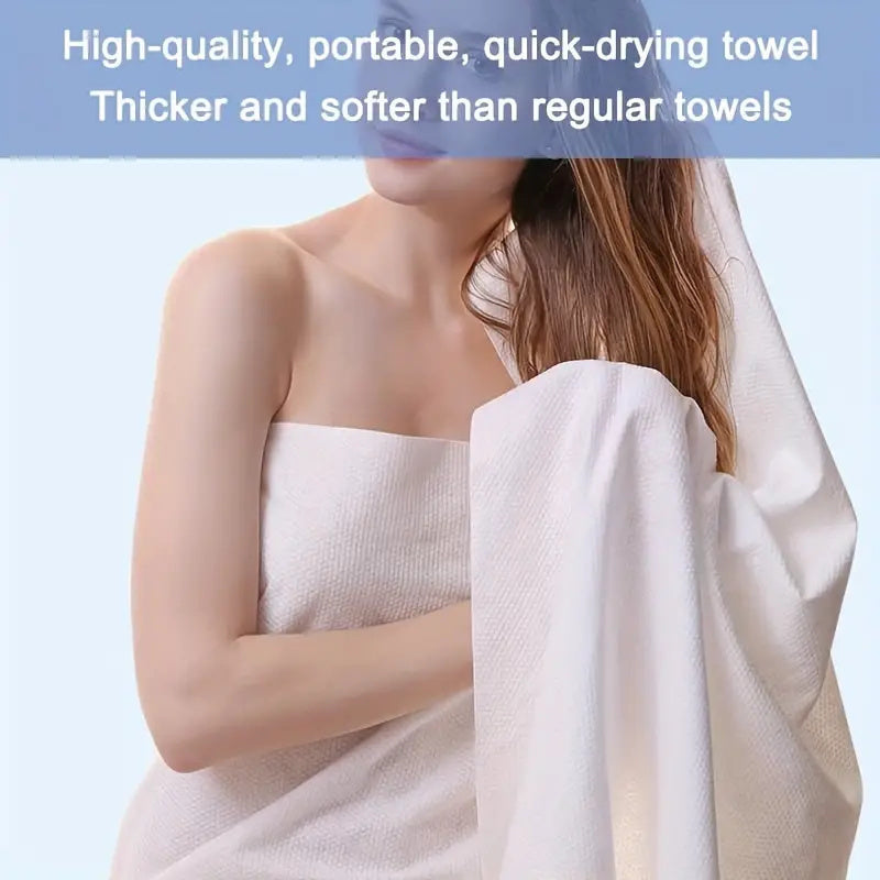 Indulgent Disposable Bath Towels in 1, 2, or 5 Packs - Extra Large 69.85x139.7cm Size, made with Non-woven Fabric for a Silk-like Feel. These Towels are Moisture-Wicking and Gentle on the Skin, perfect for Travel, Gym, Barber Shops, and Spas. Each Towel