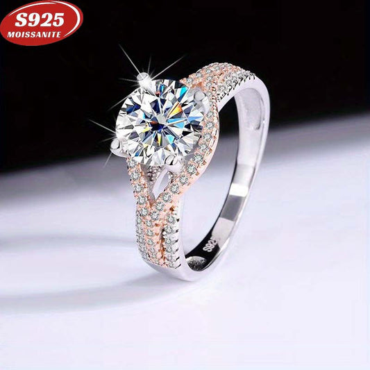 LOVESSOM Vintage Elegant 2 Carat Moissanite Engagement Ring in 18K Golden Plated 925 Silver with Dual-Tone Design, Women's Fashion Jewelry for Romantic Proposals, Weddings, Birthdays, Anniversaries, Valentine's, Mother's Day. Comes with Gift Box, Weight