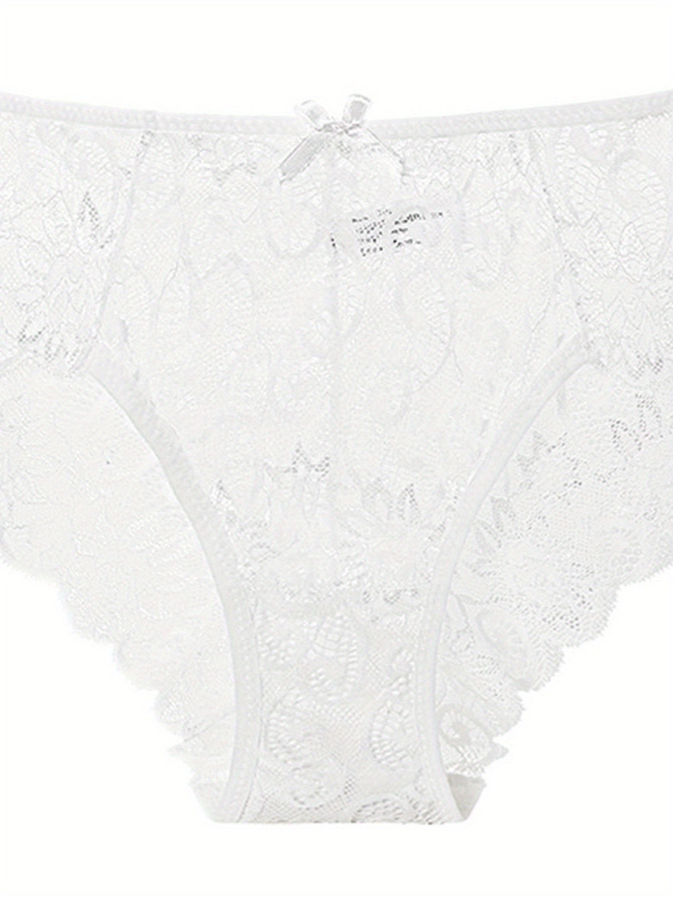 Women's sexy lingerie and underwear featuring solid seamless floral lace briefs and hot semi sheer intimate panties.