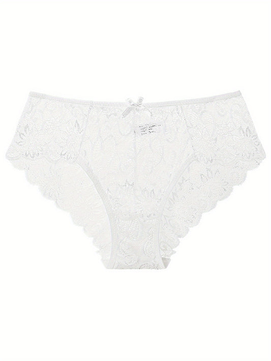 Women's sexy lingerie and underwear featuring solid seamless floral lace briefs and hot semi sheer intimate panties.