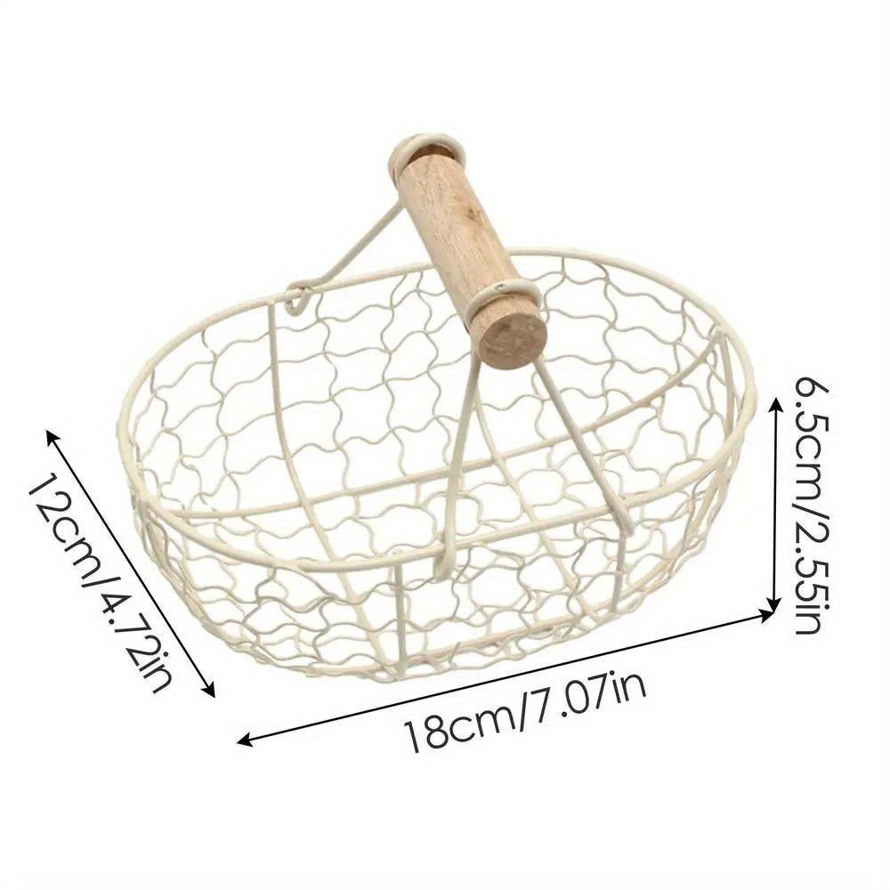 Sturdy Iron and Wood Egg Basket for Farmhouse Décor - Holds 24 Eggs, Ideal for Kitchen Storage and Decoration