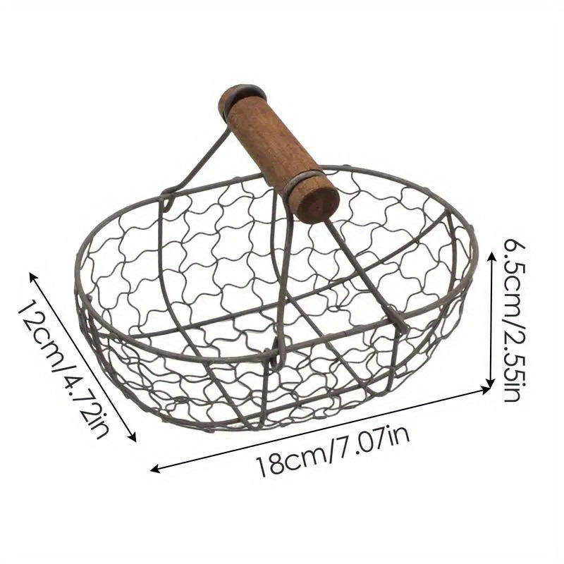 Sturdy Iron and Wood Egg Basket for Farmhouse Décor - Holds 24 Eggs, Ideal for Kitchen Storage and Decoration