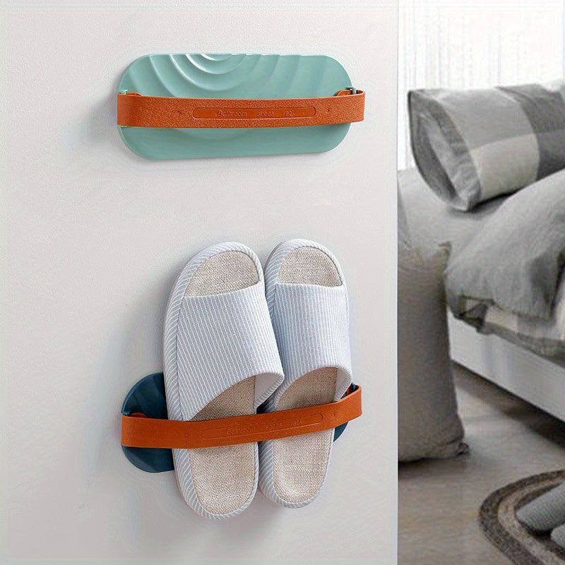 Modern Aesthetic Wall-Mounted Slipper Storage Holder Organizer for Bathroom - Space-Saving, No-Drill Design, Plastic Construction, Wall Hanging Shoe Rack Perfect for Home Living Room Use.