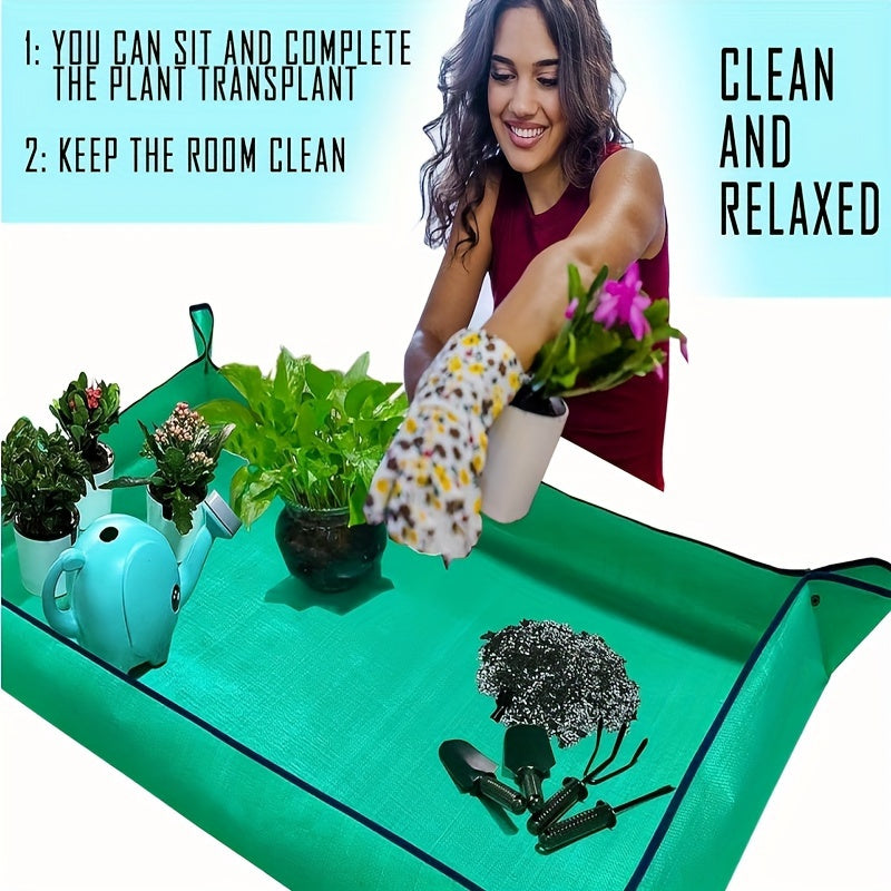 1 Large waterproof potting mat for indoor plant transplantation and minimizing mess. Foldable and portable, perfect for succulents and gardening.