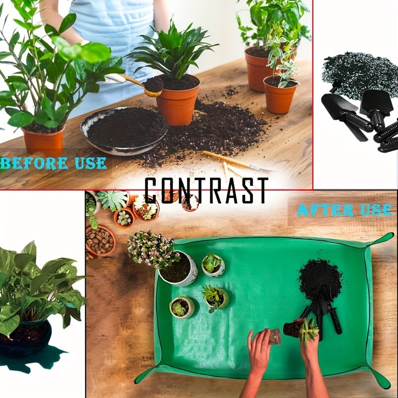 1 Large waterproof potting mat for indoor plant transplantation and minimizing mess. Foldable and portable, perfect for succulents and gardening.