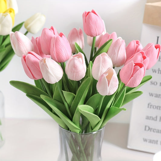 10pcs Realistic Artificial Tulip Flowers for DIY decoration, weddings, or as gifts for Valentine's Day or Mother's Day.