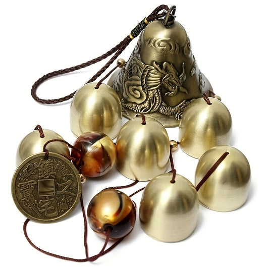 Lucky Dragon Wind Chimes - Copper Alloy with 6 Bells, Ideal for Home & Garden Decor, Battery-Free