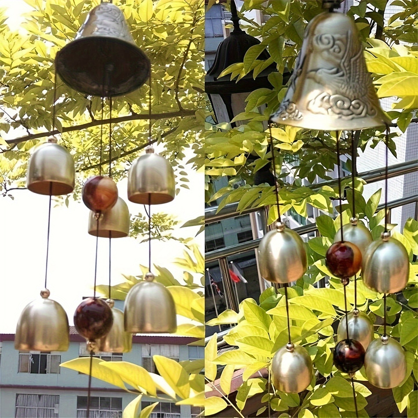 Lucky Dragon Wind Chimes - Copper Alloy with 6 Bells, Ideal for Home & Garden Decor, Battery-Free