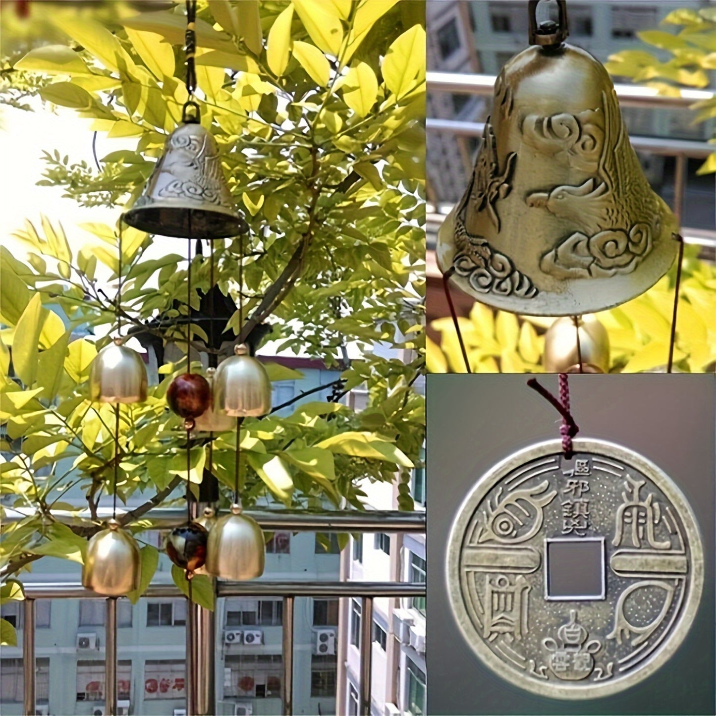 Lucky Dragon Wind Chimes - Copper Alloy with 6 Bells, Ideal for Home & Garden Decor, Battery-Free