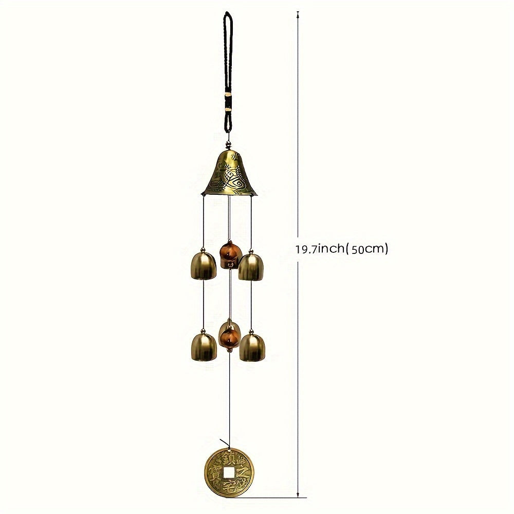 Lucky Dragon Wind Chimes - Copper Alloy with 6 Bells, Ideal for Home & Garden Decor, Battery-Free