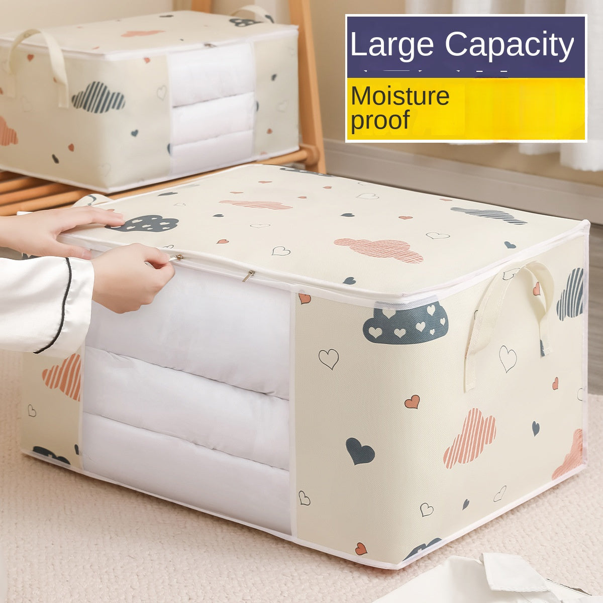 Extra Large Capacity Storage Bag 
- Features a clear window
- Made of durable fabric
- Moisture-proof
- Foldable design for easy storage
- Can be used as a clothes or quilt organizer
- Reinforced handles for added strength
- Helps keep your home wardrobe