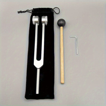 128Hz tuning fork with mallet and cloth bag for yoga healing, ear massage, meditation, resonance, ear stimulation, and teaching.