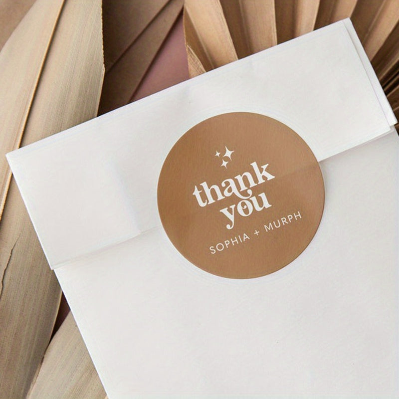 Customize your wedding with personalized stickers: Welcome your guests, thank your guests for attending, add a personal touch to your wedding favors, or label your welcome bags with these custom paper stickers.