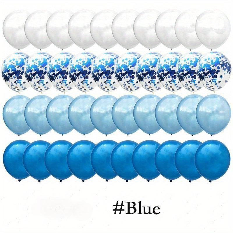 41pcs Blue White Confetti Latex Balloons for various occasions and decorations.