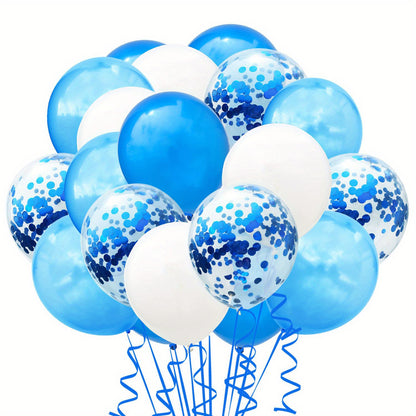 41pcs Blue White Confetti Latex Balloons for various occasions and decorations.