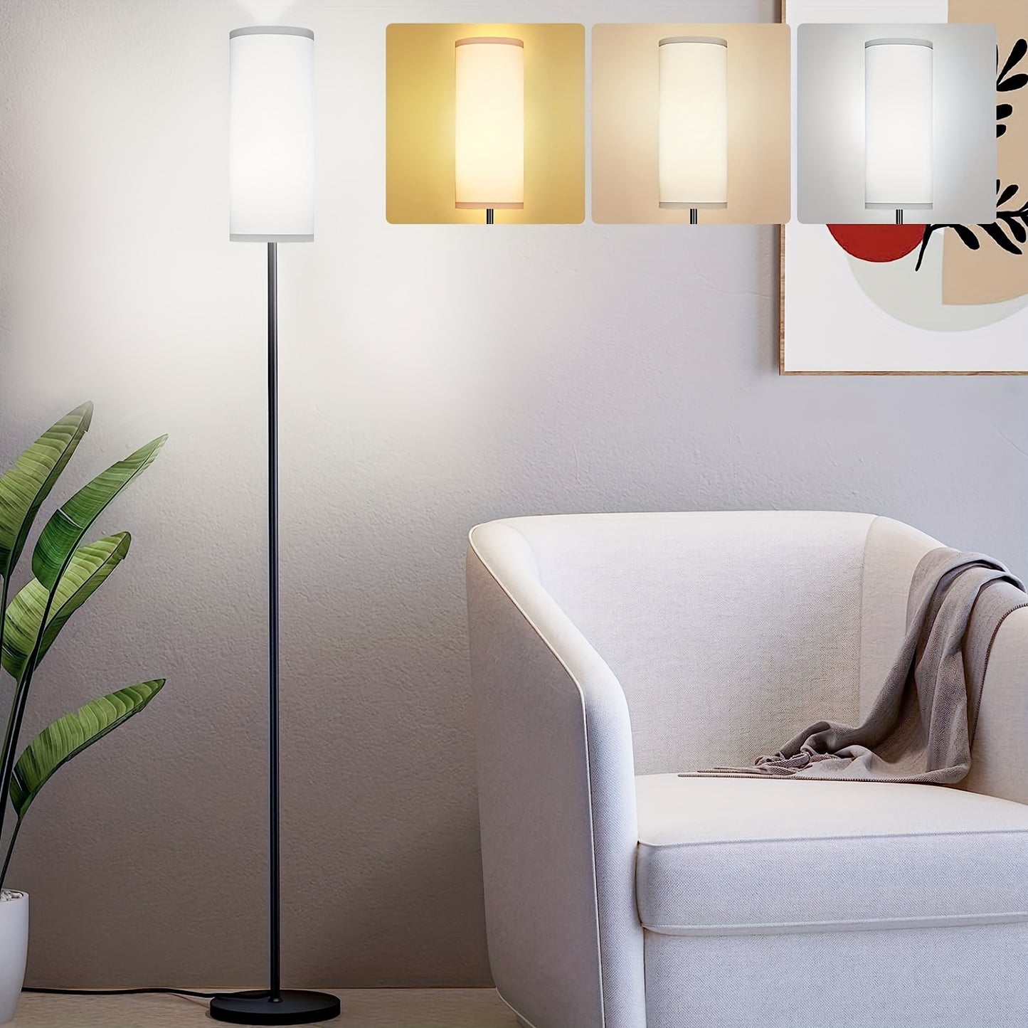 Adjustable floor lamp for living room, bedroom, office, home, and hotel. Includes 9W bulb and 3 color temperatures.