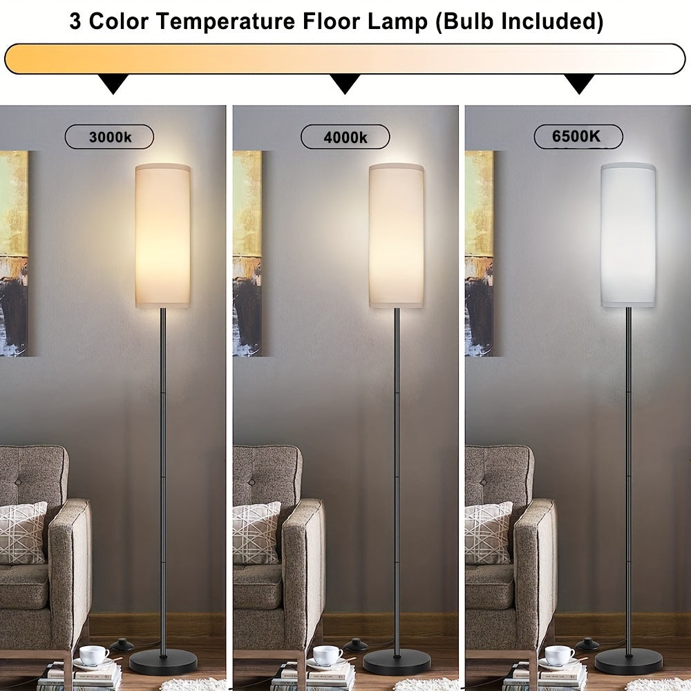 Adjustable floor lamp for living room, bedroom, office, home, and hotel. Includes 9W bulb and 3 color temperatures.