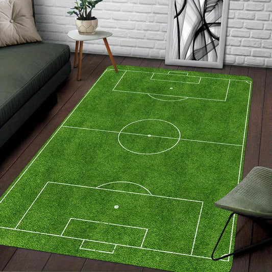 Thickened Sponge Soccer Field Area Rug - Large Sports Field Printed Play Mat for Living Room Bedroom, Non-Slip Floor Carpet for Game Players, Teen Room Decor