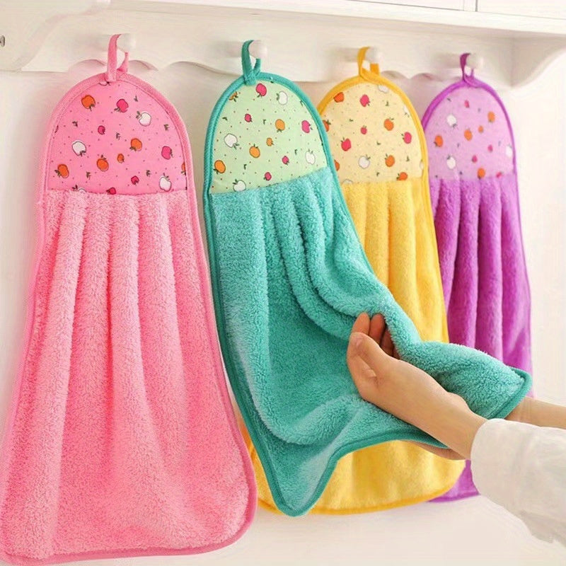 Set of 3 super soft microfiber kitchen hand towels with cute fruit print. Absorbent and quick-dry, perfect for home use and decoration. Can be used as hand towel, dish towel, or kitchen rag.