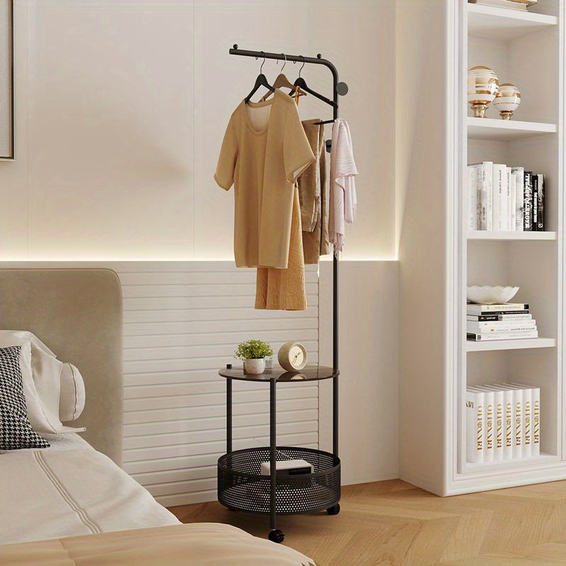 Freestanding Clothing Rack with Shelves, Luxury Glass and Iron Art Mobile Garment Rack for Bedroom, Corner Coat Stand with Overnight Storage Organizer