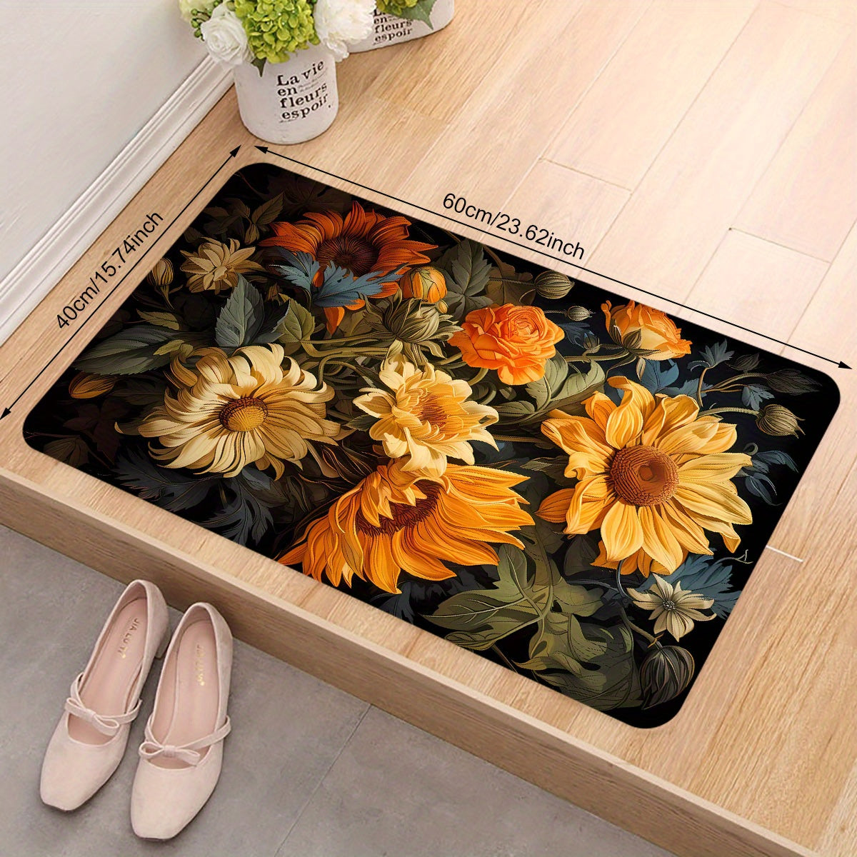 Enhance Your Home with a Luxurious Floral Door Mat featuring Plush Flannel and Non-Slip Sponge Backing - Easy to Clean, Provides Thick Comfort for Entryway, Living Room, Bedroom, Bathroom, and Kitchen - Elevate Your Home Decor with this Stylish 1pc Mat