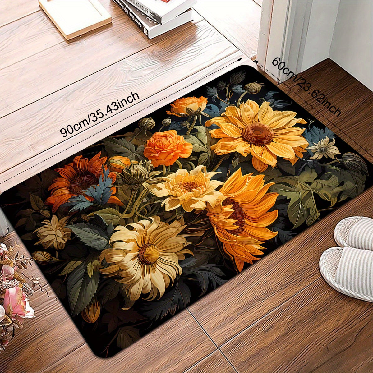 Enhance Your Home with a Luxurious Floral Door Mat featuring Plush Flannel and Non-Slip Sponge Backing - Easy to Clean, Provides Thick Comfort for Entryway, Living Room, Bedroom, Bathroom, and Kitchen - Elevate Your Home Decor with this Stylish 1pc Mat