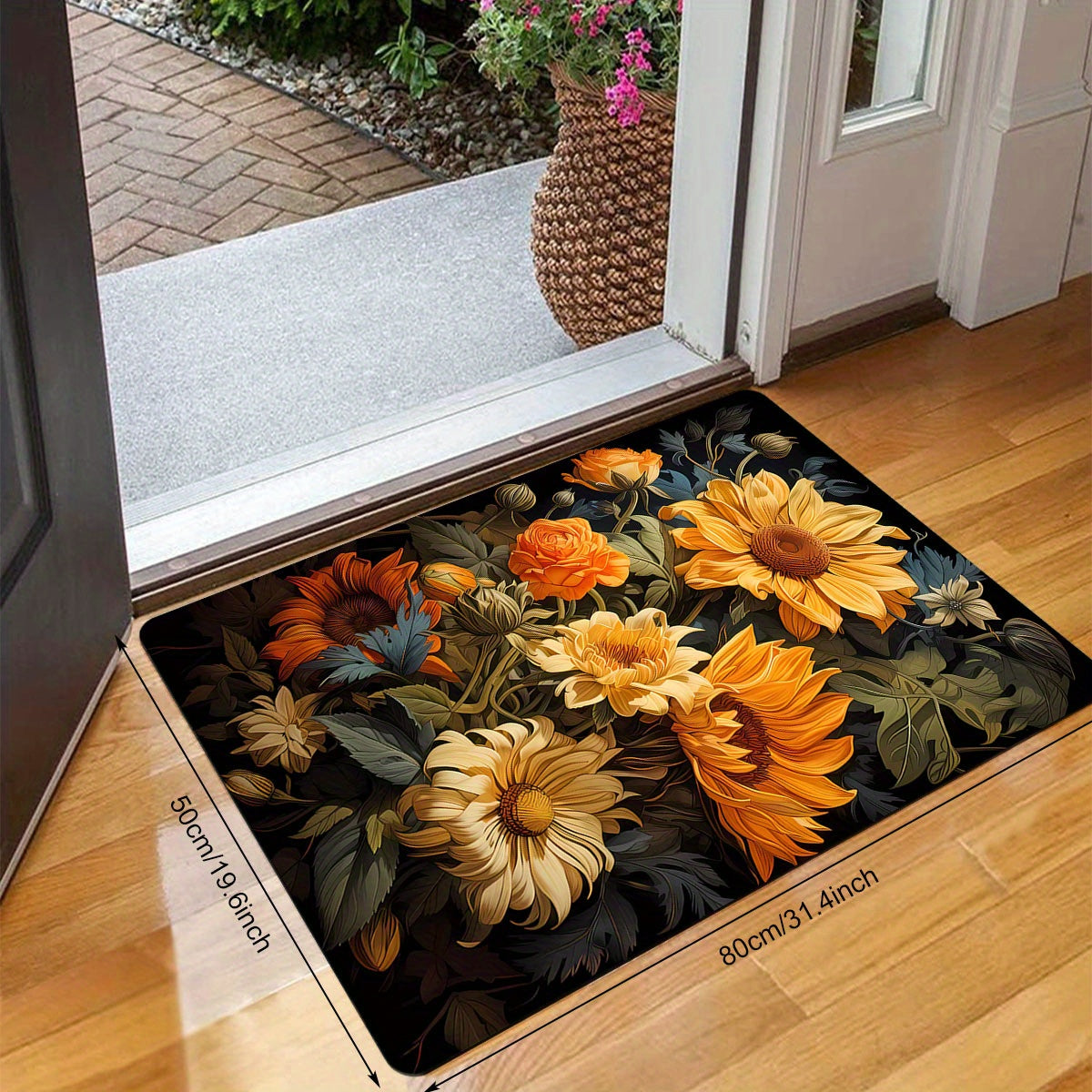 Enhance Your Home with a Luxurious Floral Door Mat featuring Plush Flannel and Non-Slip Sponge Backing - Easy to Clean, Provides Thick Comfort for Entryway, Living Room, Bedroom, Bathroom, and Kitchen - Elevate Your Home Decor with this Stylish 1pc Mat