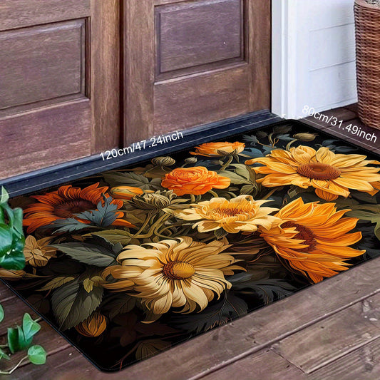 Enhance Your Home with a Luxurious Floral Door Mat featuring Plush Flannel and Non-Slip Sponge Backing - Easy to Clean, Provides Thick Comfort for Entryway, Living Room, Bedroom, Bathroom, and Kitchen - Elevate Your Home Decor with this Stylish 1pc Mat