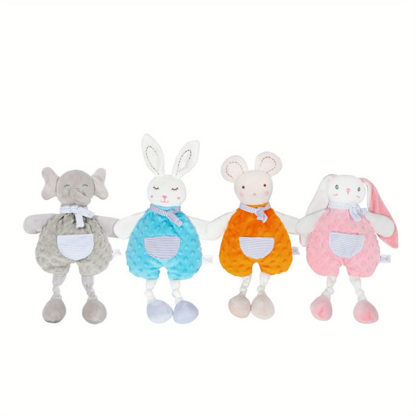 Cute cartoon creatures with elongated ears including bunnies, elephants, tiny mice, unicorns, and plush toy cars, along with hanging beds and toys featuring crisp bells.