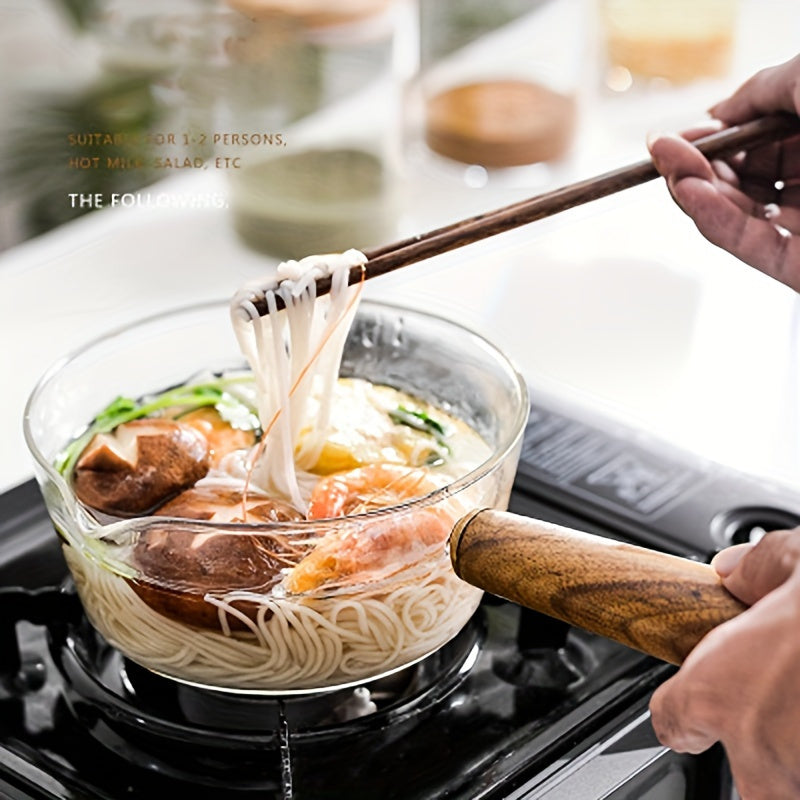 Multifunctional Glass Cooking Pot with Handle - Available in 13.53oz and 20.29oz sizes, Made of Non-Stick High Borosilicate Glass for Gas Stove Tops, Ideal for Heating Milk, Melting Butter, Boiling Noodles, and Making Sauces